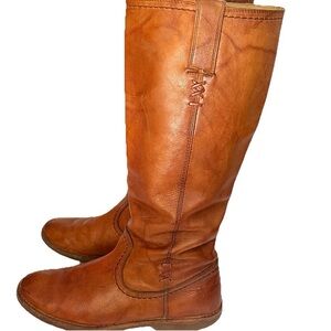 Frye Celia X Stitch 76324 Women's Tall Cognac Leather Riding Boots SZ 7 1/2 READ